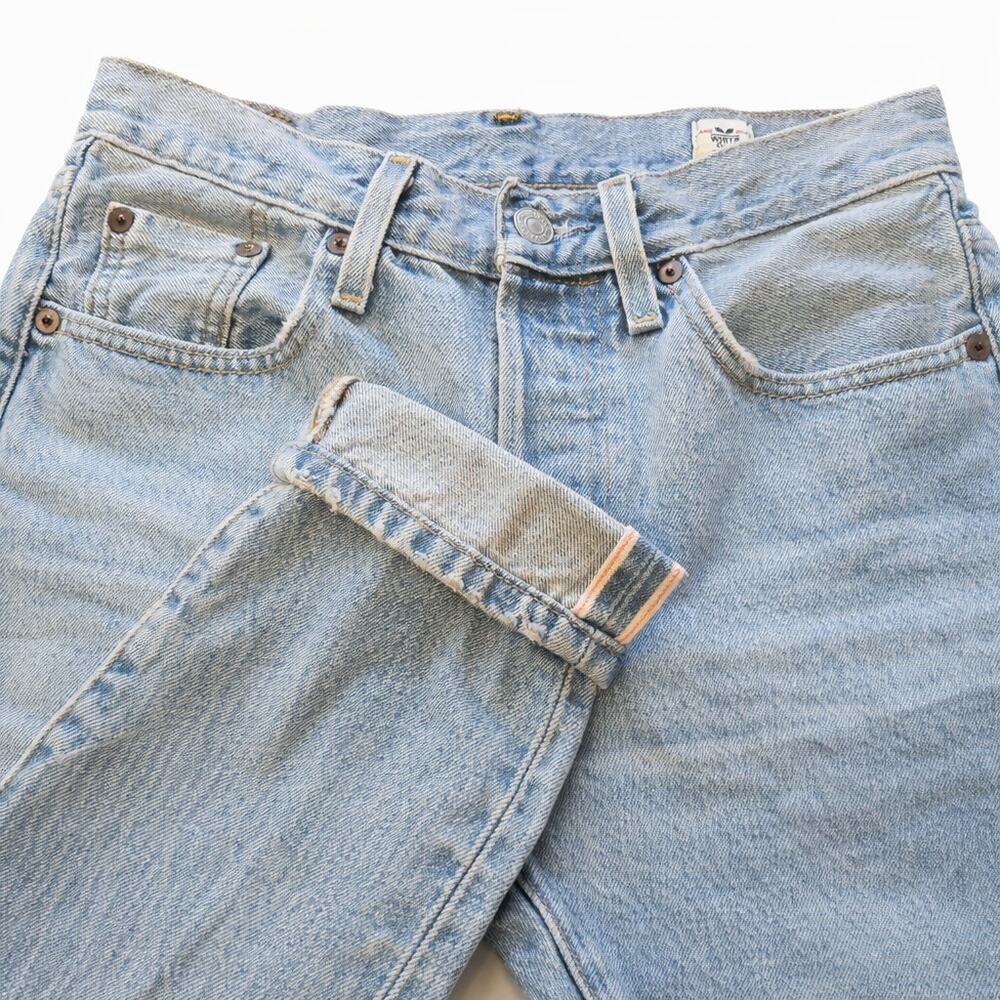 Levis 501 Selvedge Jeans White Oak Cone Denim Womens 25 Blue Distressed Skinny